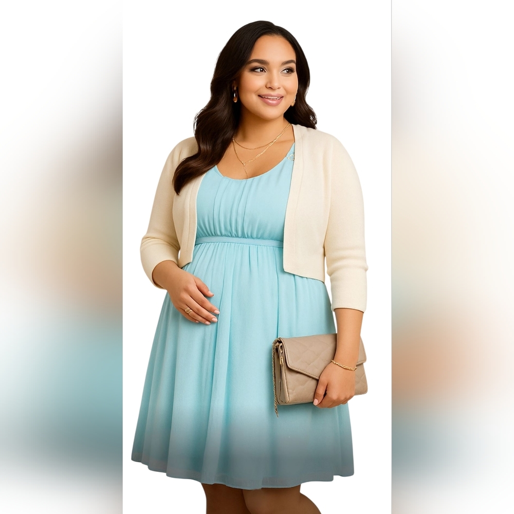 Torrid Aqua Baby Blue Pleated Chiffon Dress – Size 3X - Picture 2 of 7